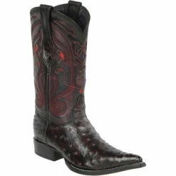 Ostrich Pointy Cowboy Boots - Black Cherry
