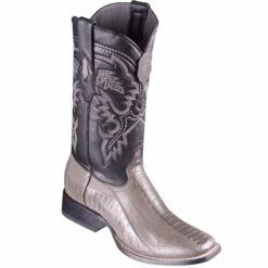 Ostrich Leg Grey Square Toe Boots
