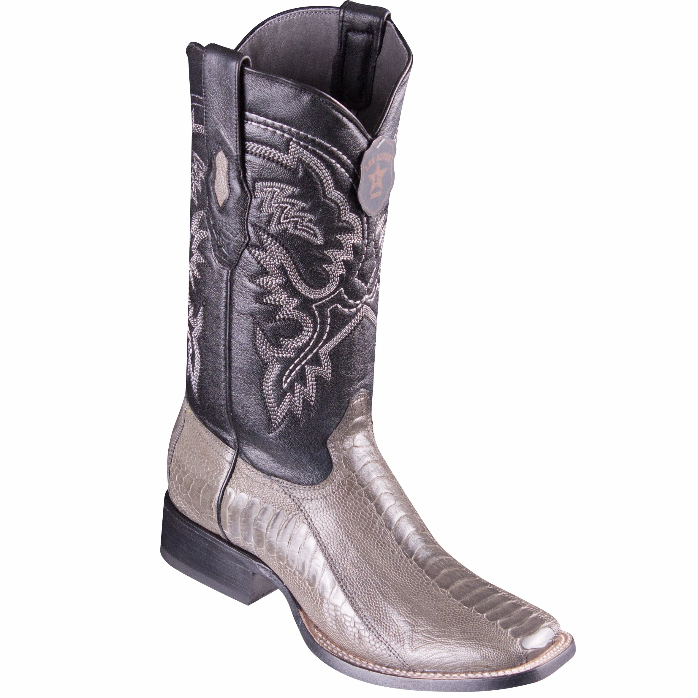 Ostrich Leg Grey Square Toe Boots 1 Ostrich Leg Grey Square Toe Boots