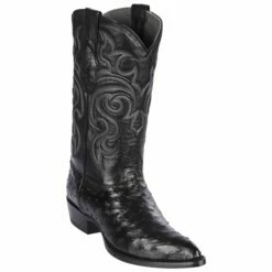 Black Ostrich Boots J-Toe