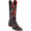 Flower Volcano Dark Grey Square Toe Cowgirl Boots