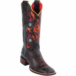 Flower Volcano Dark Grey Square Toe Cowgirl Boots